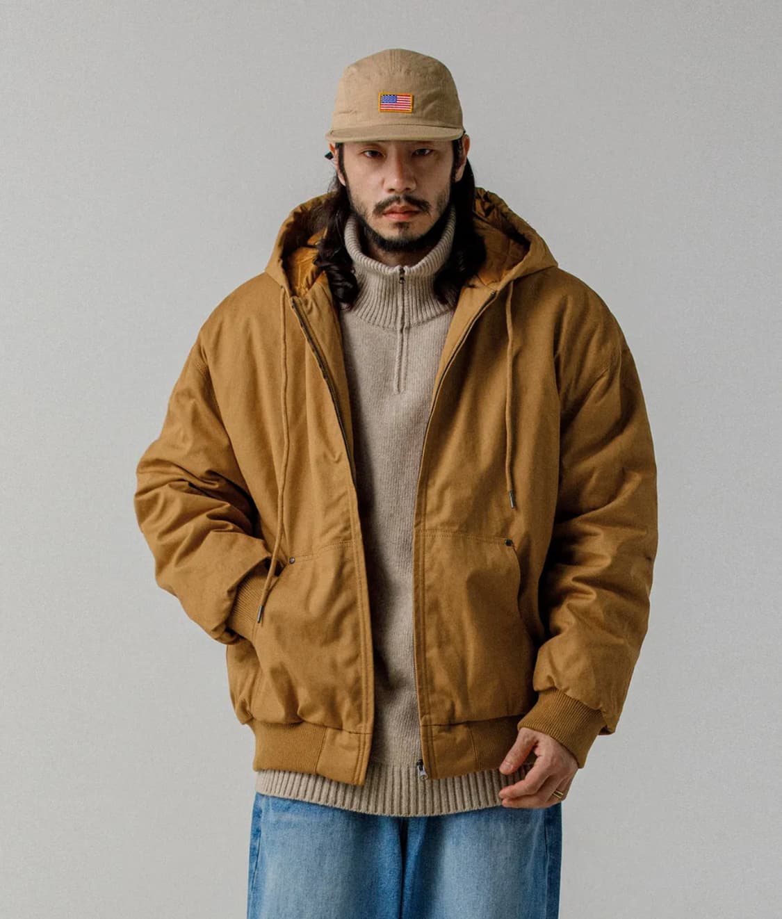 러기드하우스 워커스 코튼 옥스퍼드 후드 집업 자켓 카멜 상품이미지2
