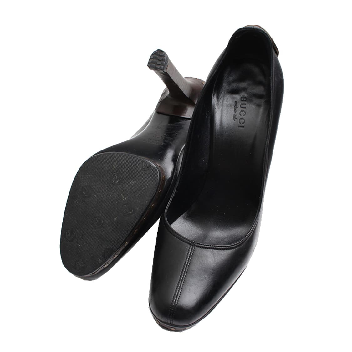 구찌 블랙 브론즈 로고 펌프스 37C 상품이미지3