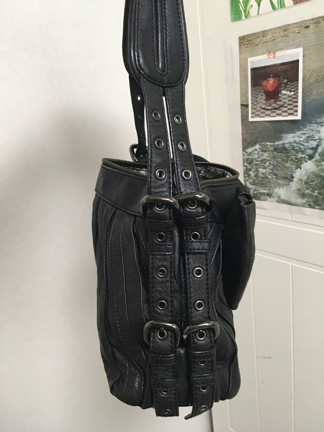 빈티지 가죽 왕리본 숄더백 대장긱시크y2k 히메갸루로걀오네달천 핀터깔 상품이미지3