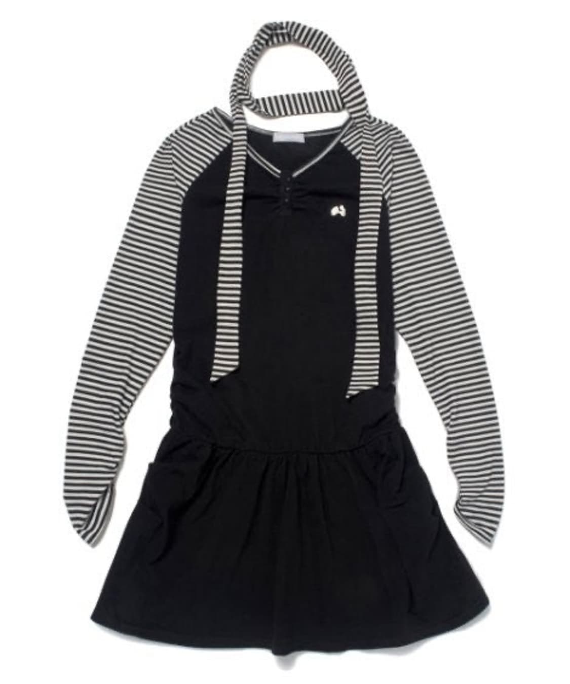 허그유어스킨 스트라이프 헨리넥 드레스 원피스 블랙 상품이미지1