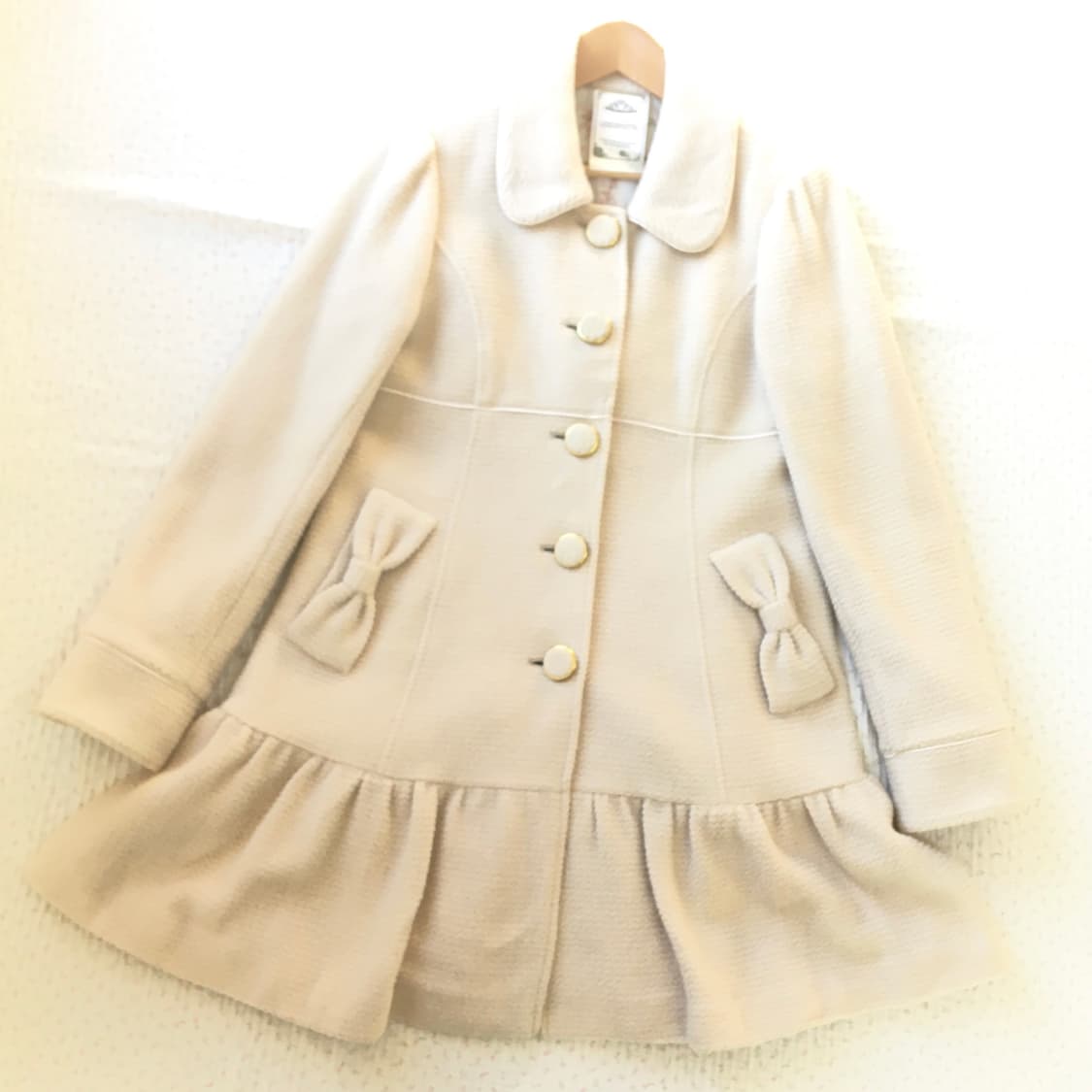 LODISPOTTO/  크림 리본 프릴 코트 히메갸루 라떼갸루 리본코트 상품이미지2