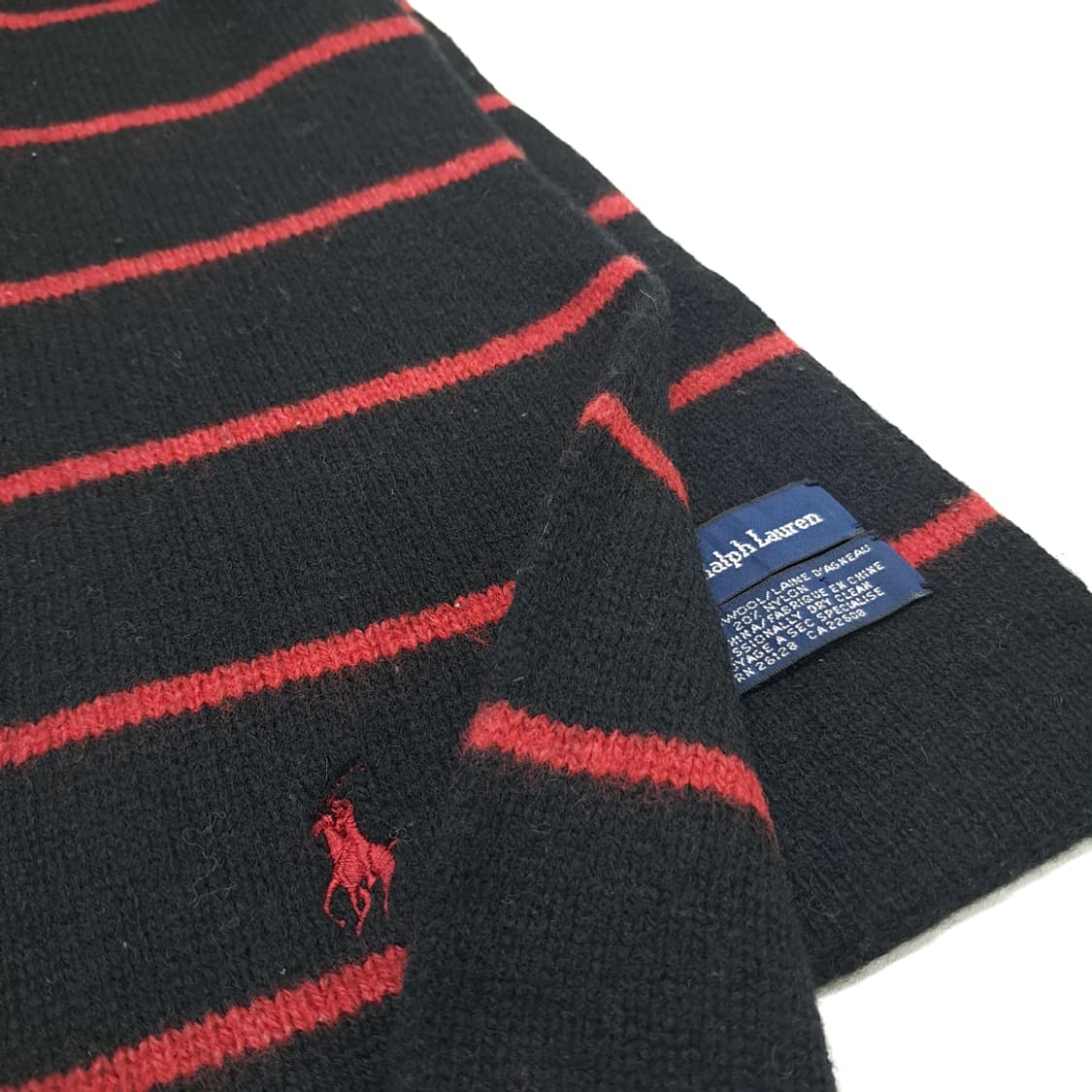 MX171 폴로 랄프로렌 블랙 레드 스트라이프 램스울 니트 목도리 머플러 상품이미지4