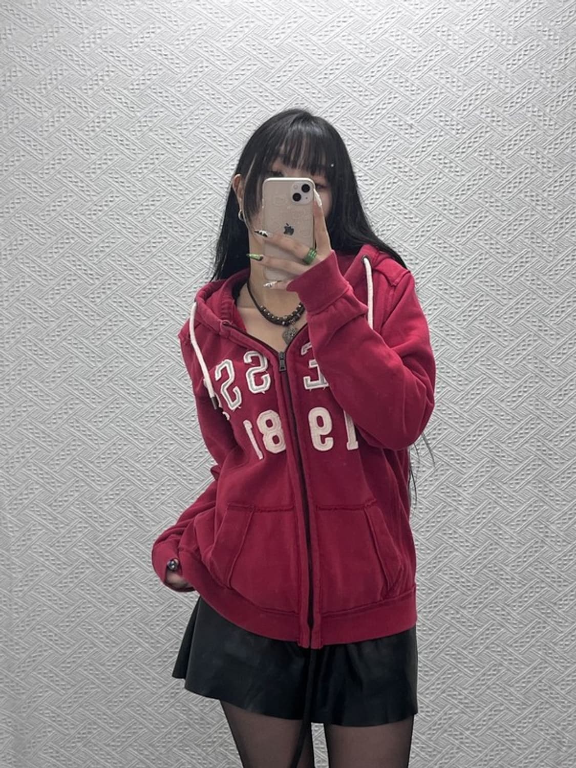 게스 Y2K 00's 코랄레드 빅스펠로고 후드집업 L C08855 상품이미지2