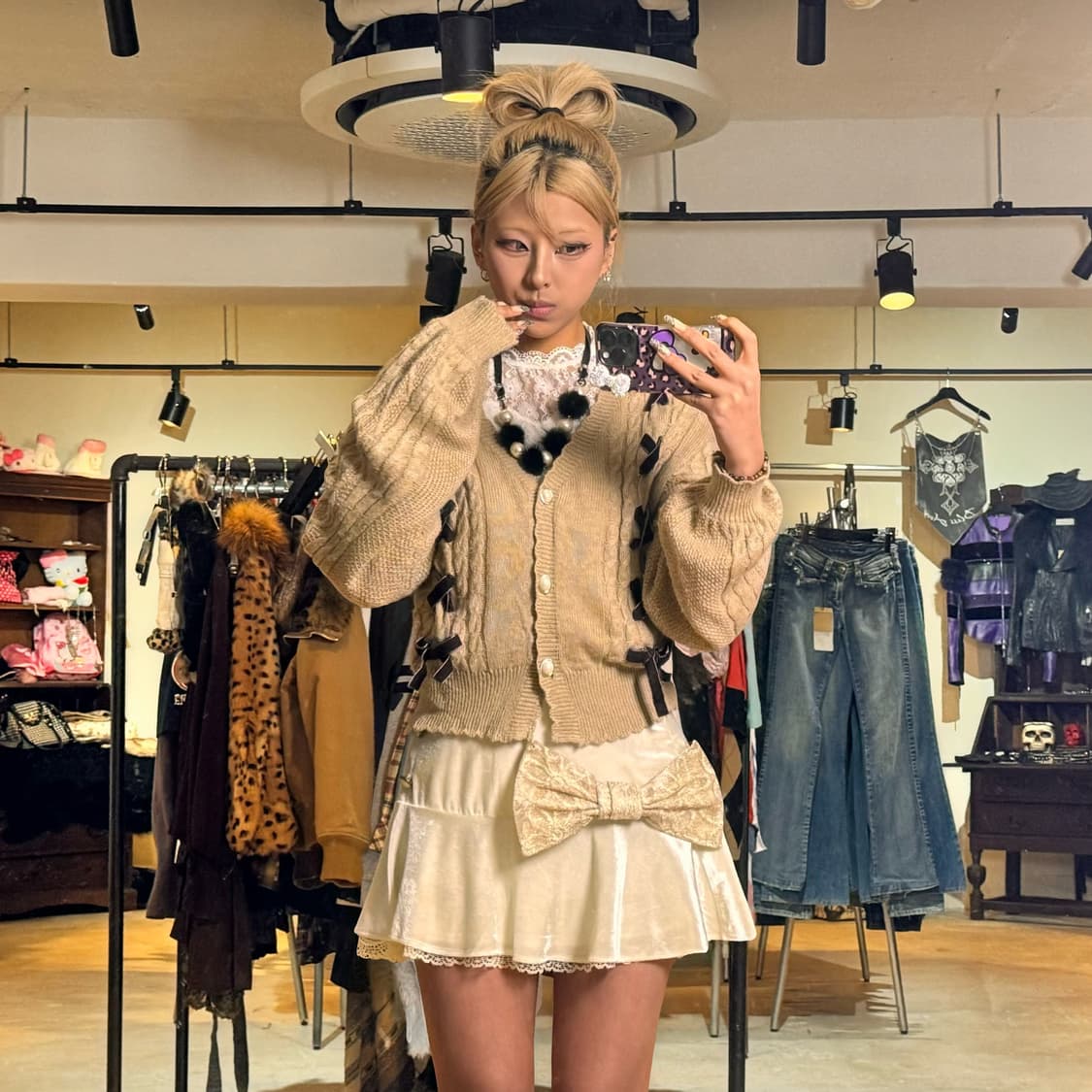 AXES FEMME 레이스업 리본 가디건 상품이미지4