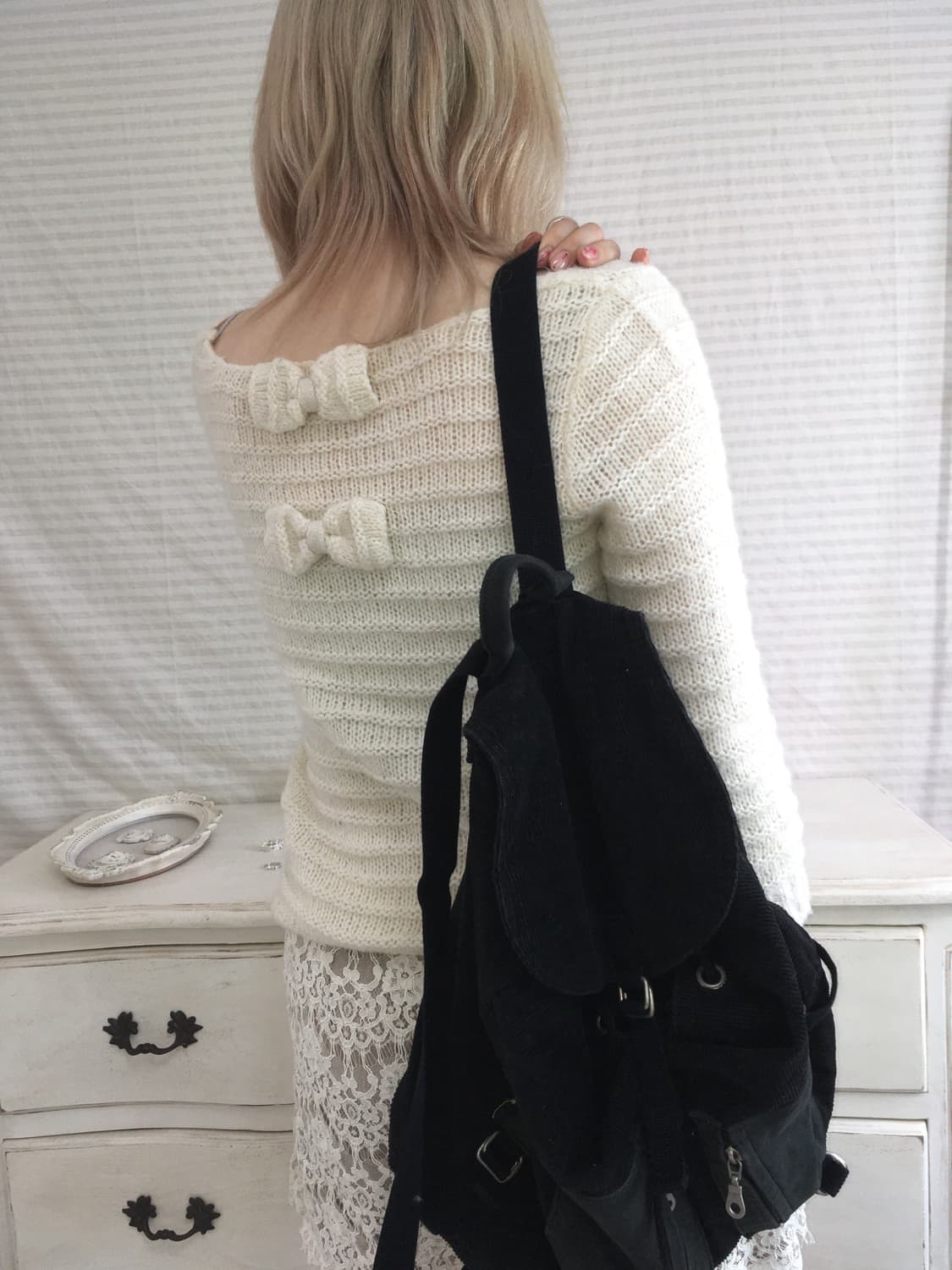 jpn vintage ivory lovely ribbon knit 상품이미지3