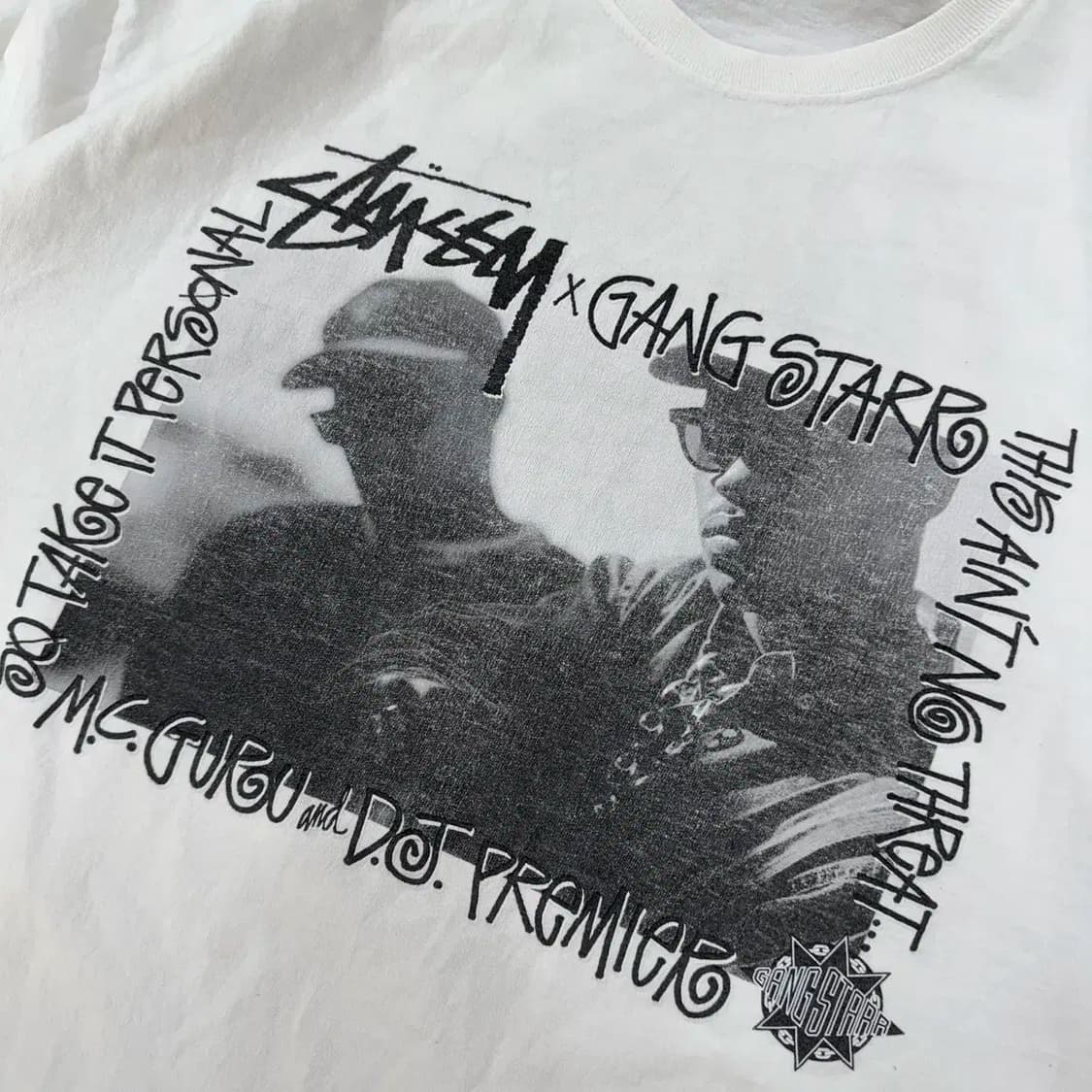 XLStussy 스투시 x 갱 스타 테이크 잇 퍼스널 티셔츠 화이트 상품이미지5
