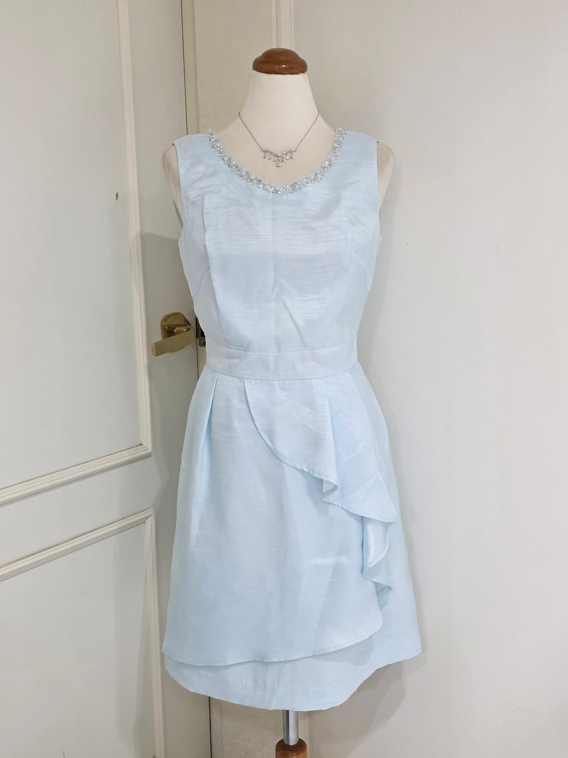 일본빈티지)베이비블루 히메갸루 비즈새틴러플미니원피스핀터깔파티댄스연주회대회 상품이미지1