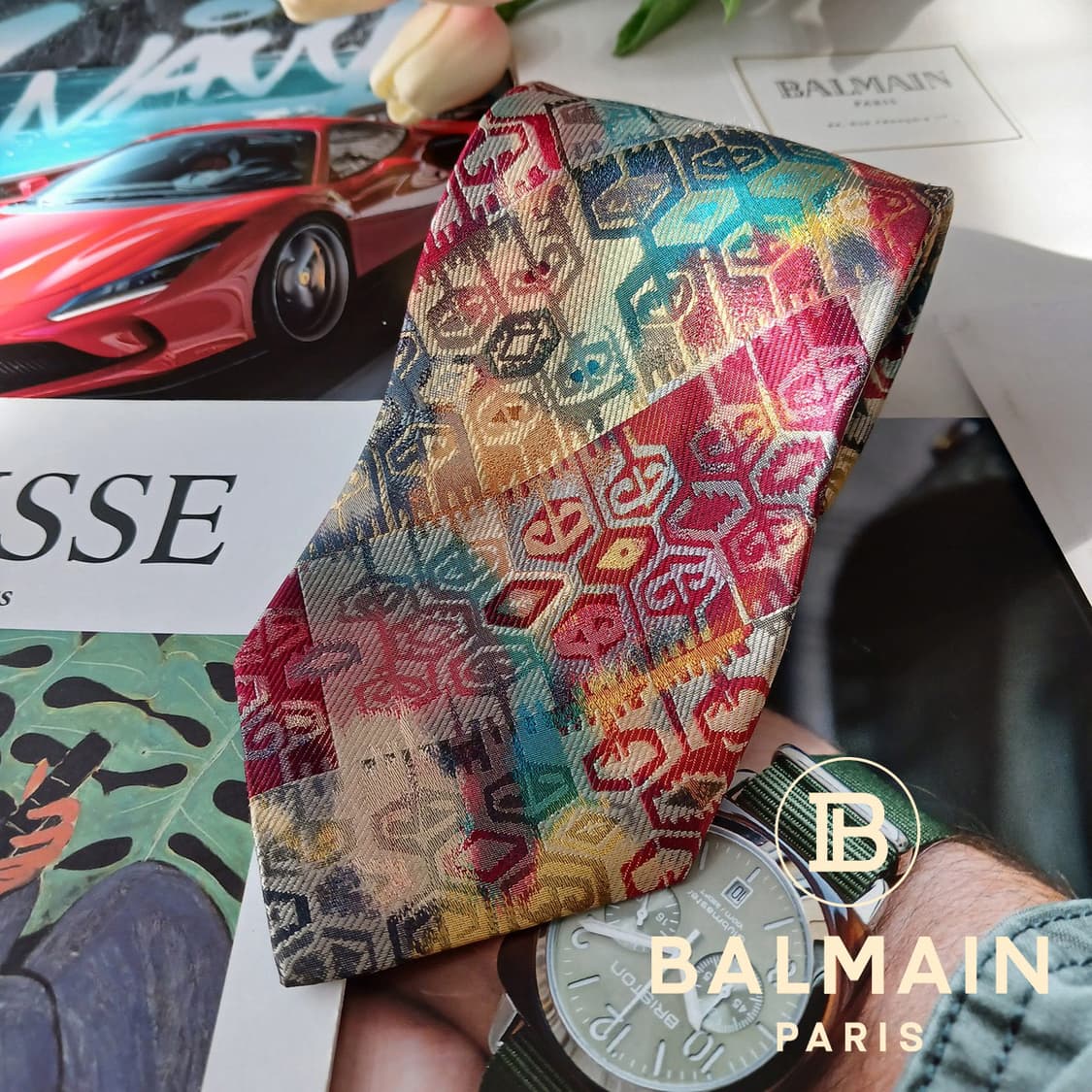 발망 실크 레드 자카드 패턴 넥타이 9.4cm A+~A등급 A19446
 상품이미지2