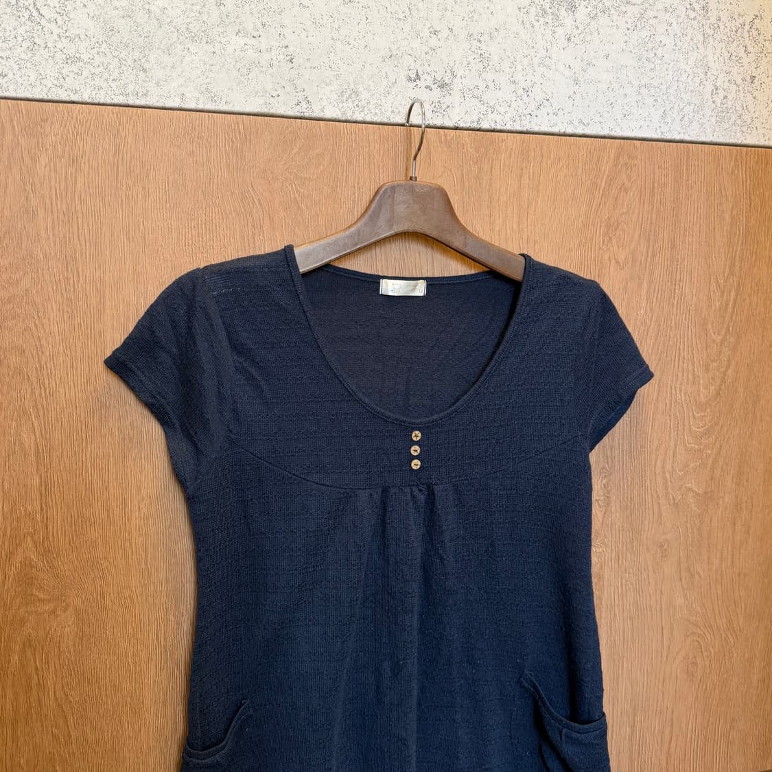 빈티지 캡소매 니트 블라우스 포켓 디테일 루즈핏 네이비 상품이미지7