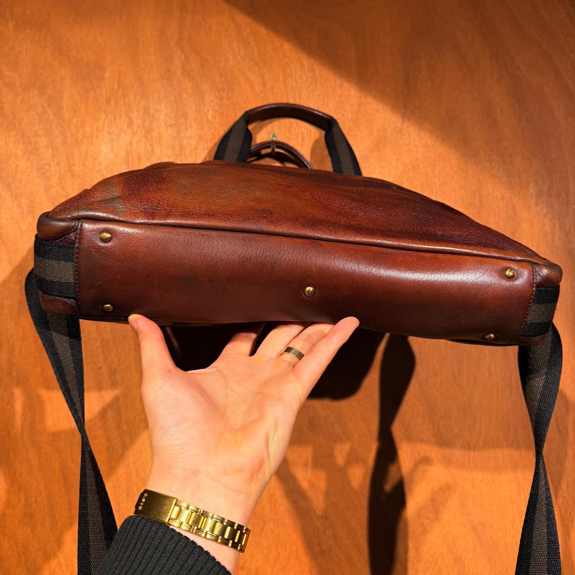 MCM 엠씨엠 카우레더 브리프케이스 서류가방 브라운 상품이미지7