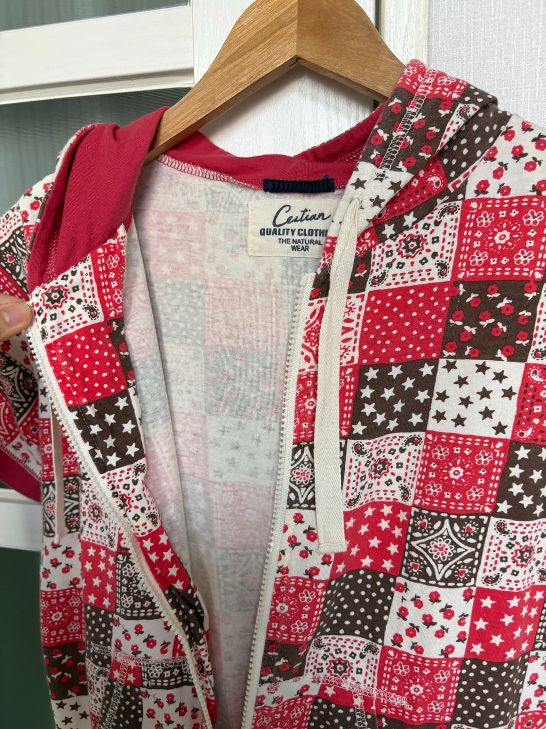 핑크-브라운 패치 후드 집업 상품이미지4