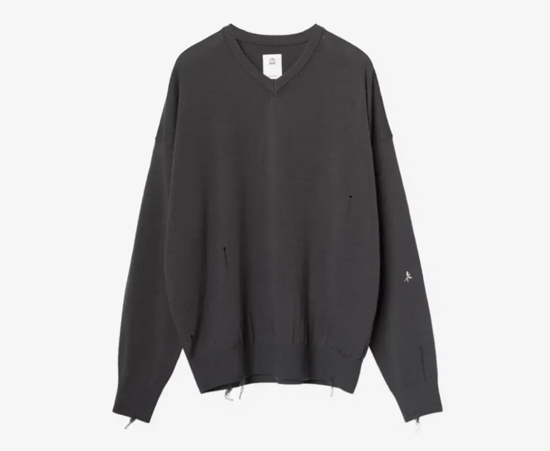 4) 폴리테루 브이넥 데미지드 니트 브라운차콜 상품이미지1