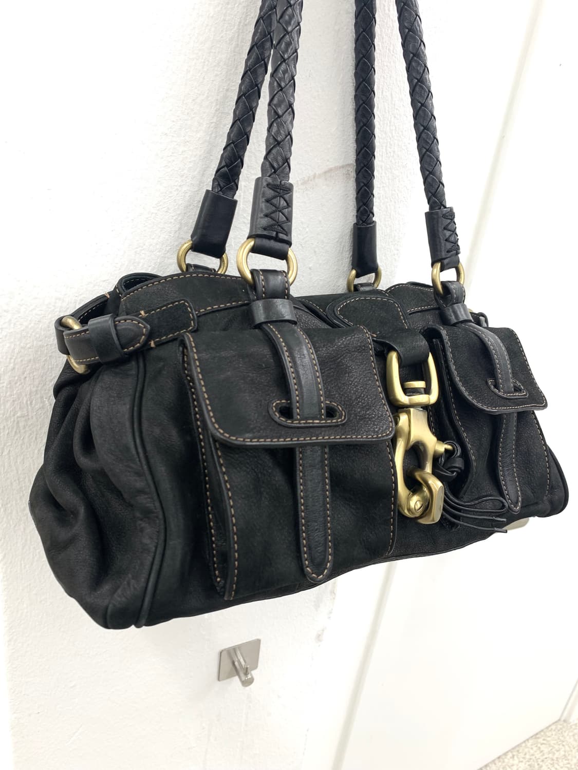 Black leather pocket shoulder bag   상품이미지6