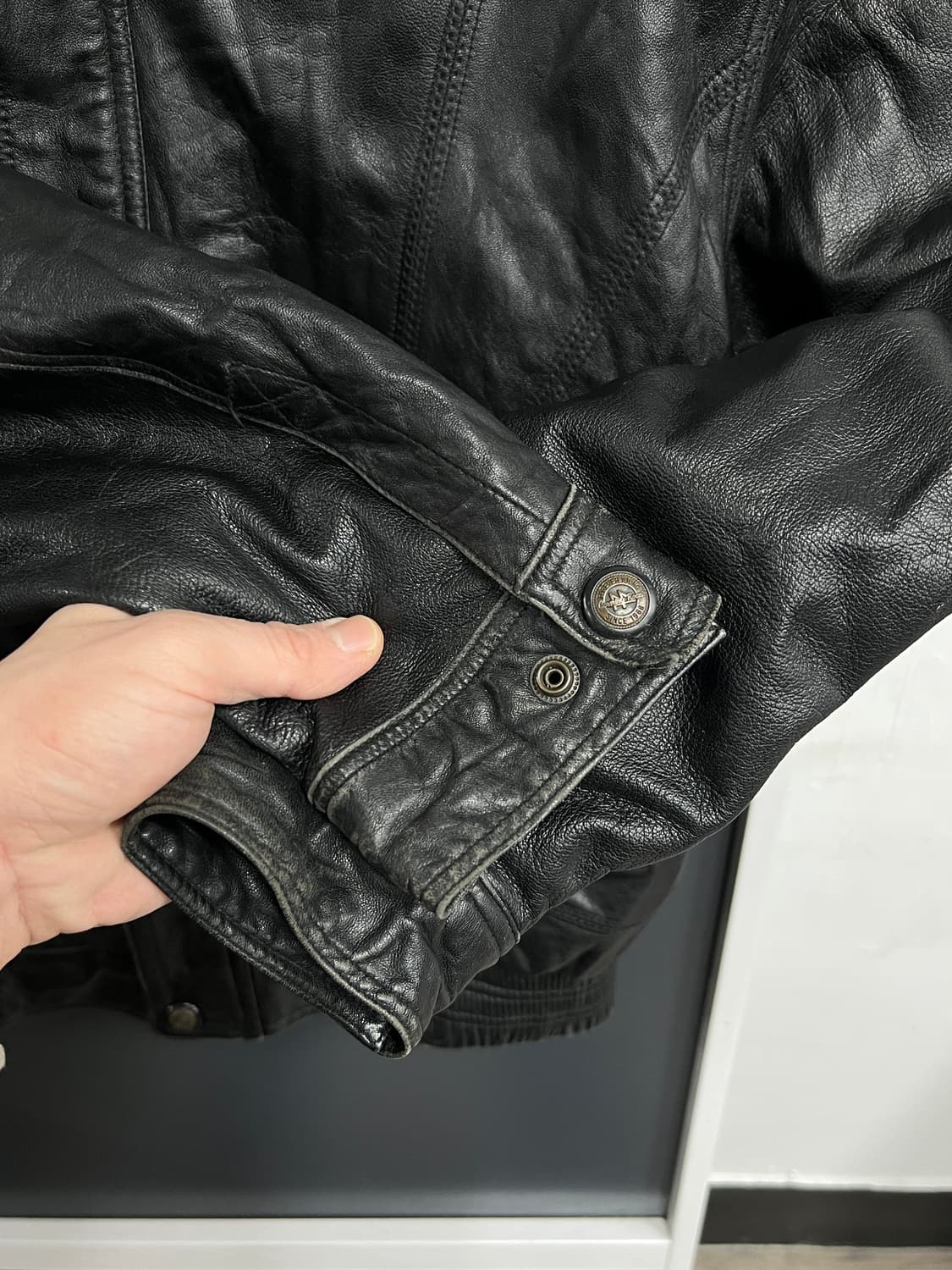 90‘s Play boy 플레이보이 봄버 양가죽 레더 자켓 상품이미지3