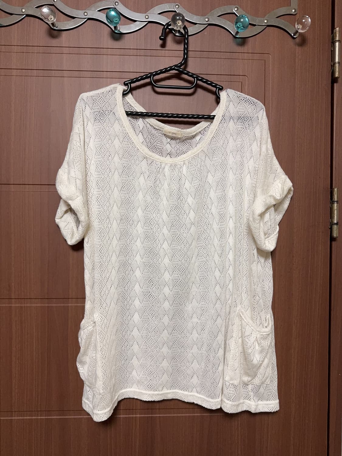 일본 빈티지 모리걸 아이보리 크로셰 반팔 레이어드 니트 상품이미지1