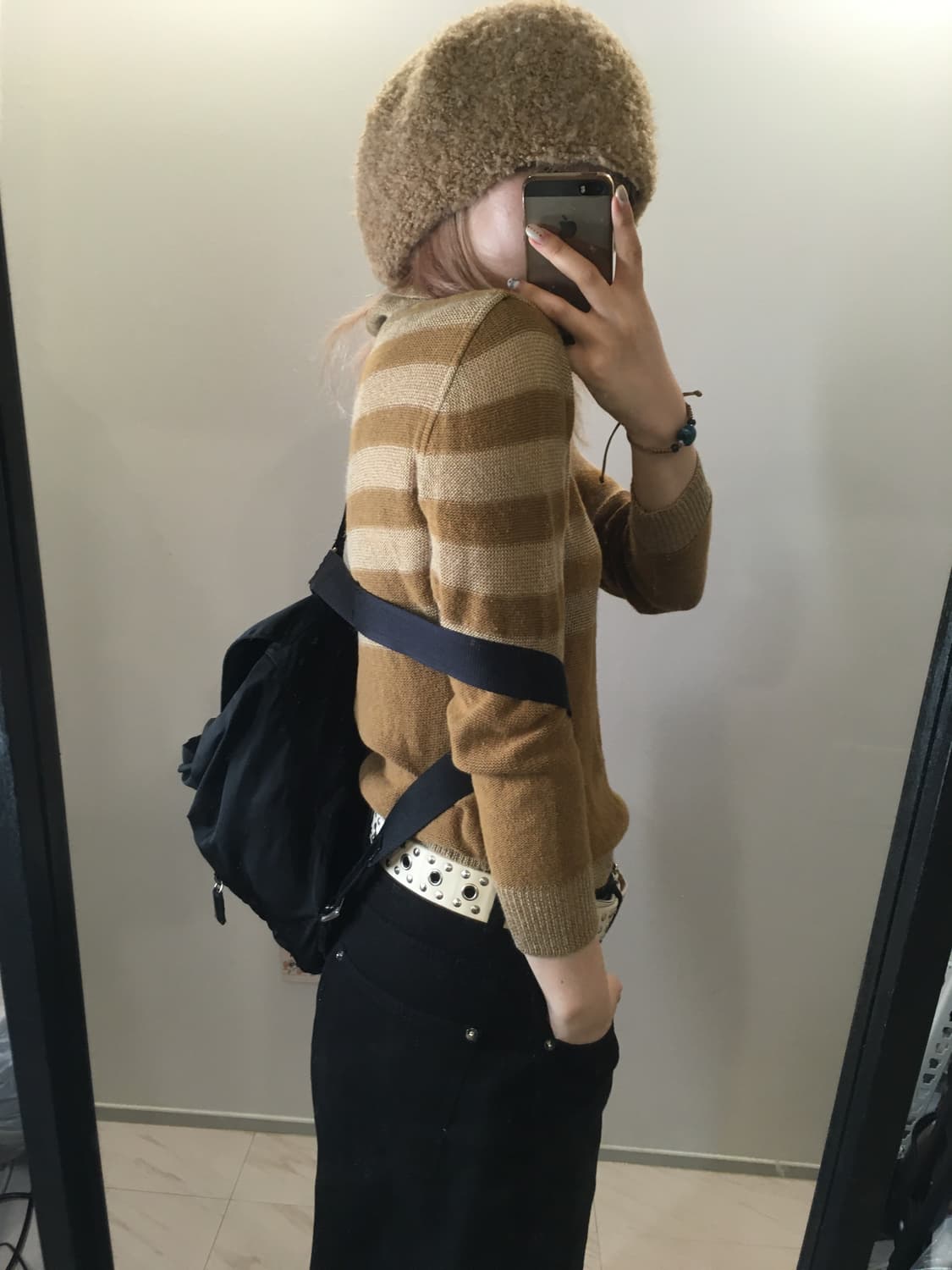 -jpn vintage camel stripe button knit 상품이미지3