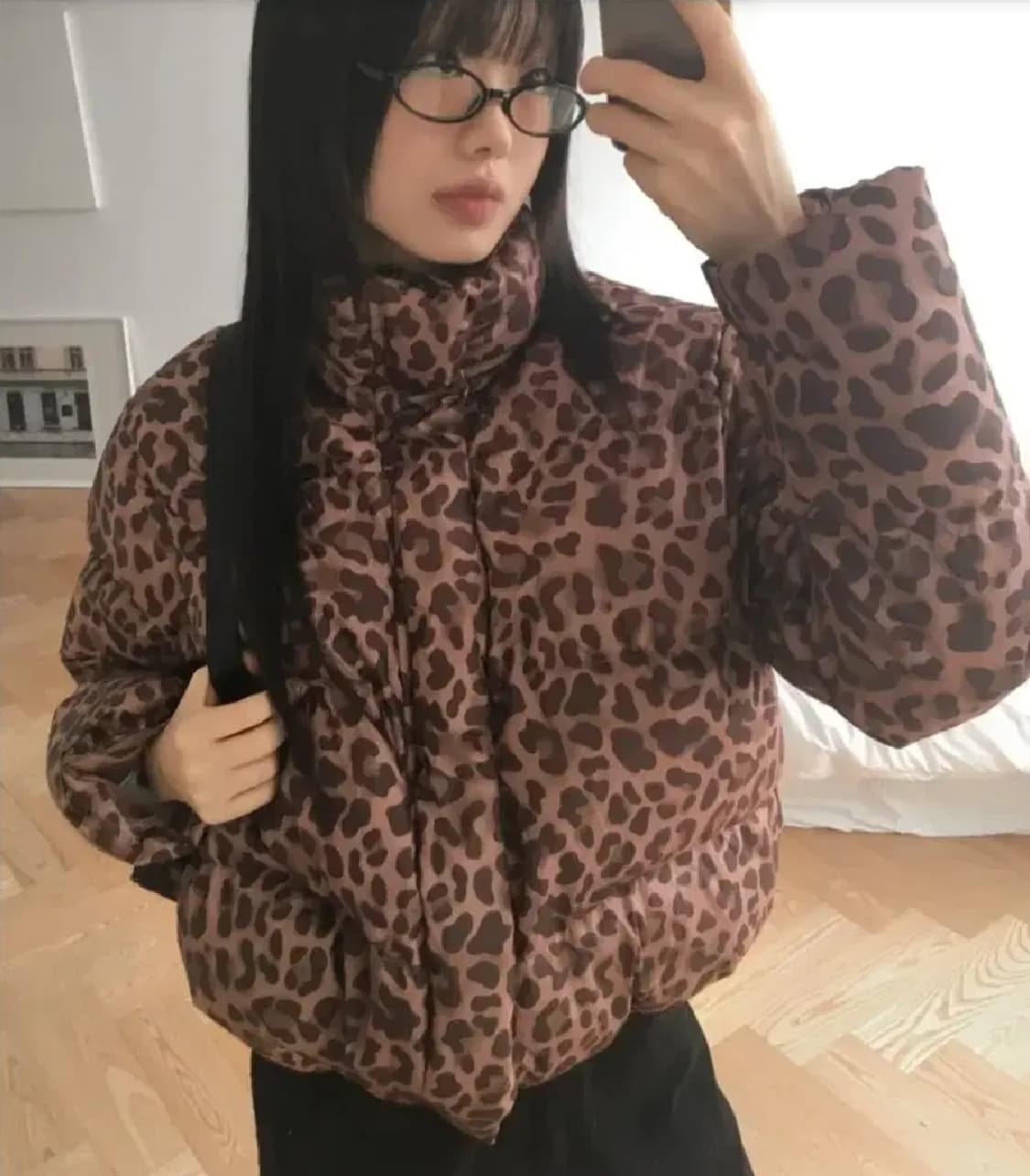 레오파드 호피 숏 패딩 크롭 패딩 상품이미지3
