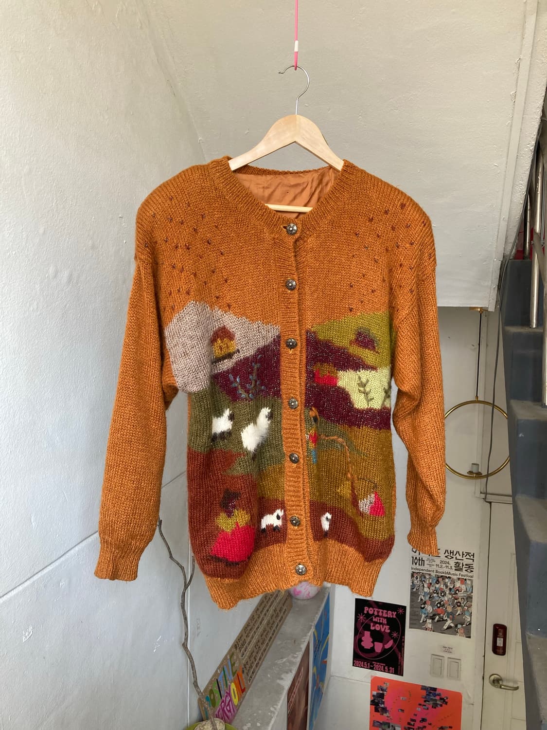 빈티지 브라운 패턴 오버핏 가디건 상품이미지1