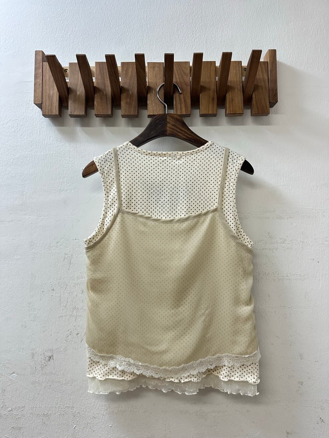 일본빈티지 도트 레이스 레이어드 프릴 페어리 슬리브리스 탑 상품이미지3