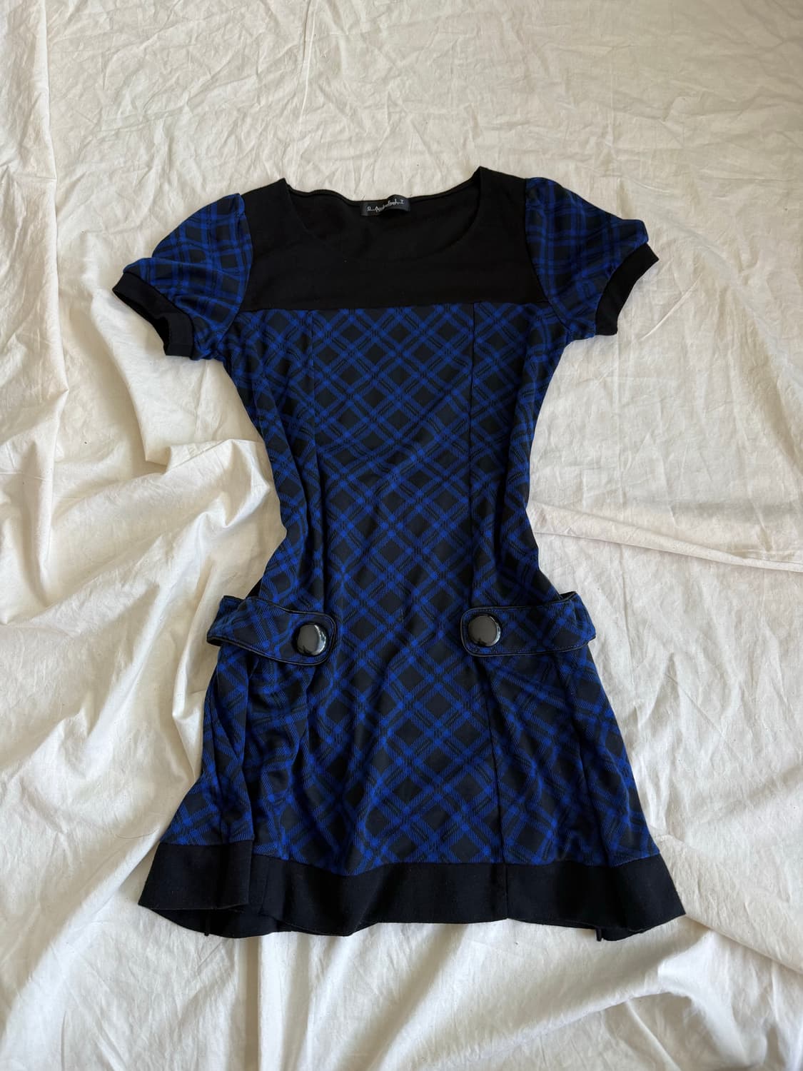 나나펑크 캐캐체 블루 체크 원피스 상품이미지1