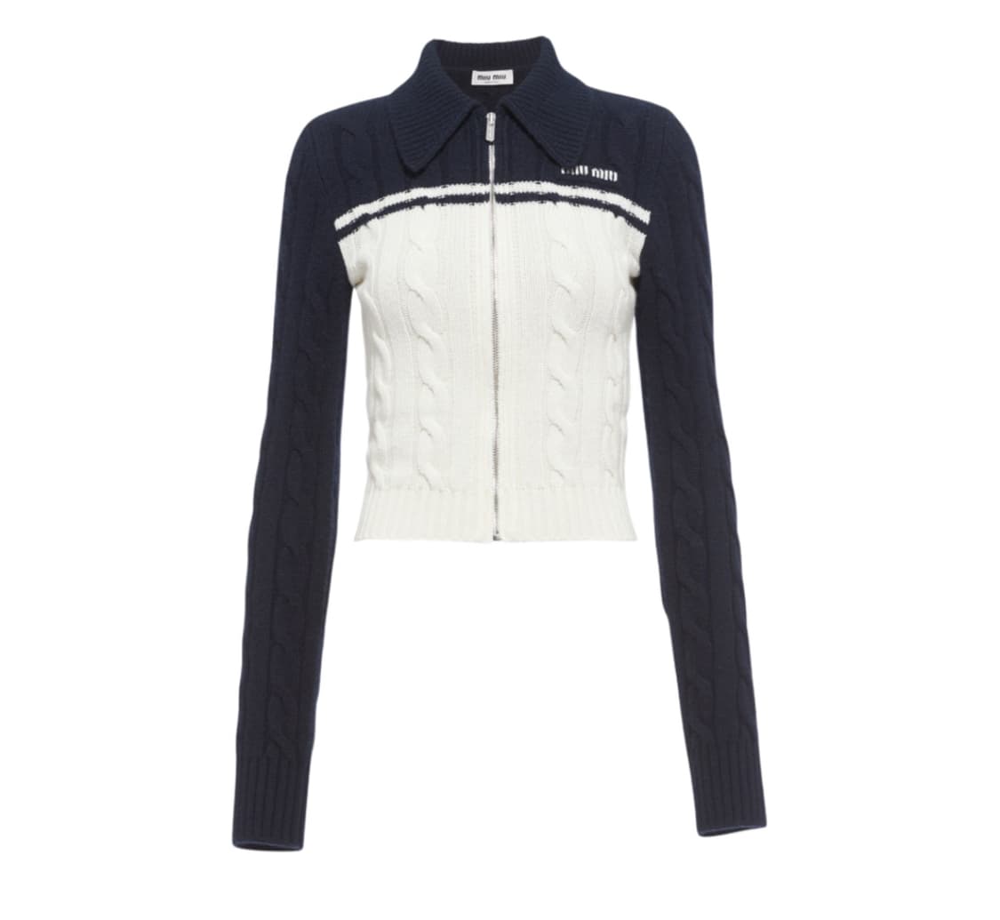 [MIUMIU] 미우미우 울 캐시미어 지퍼 가디건 투톤 니트집업 상품이미지1