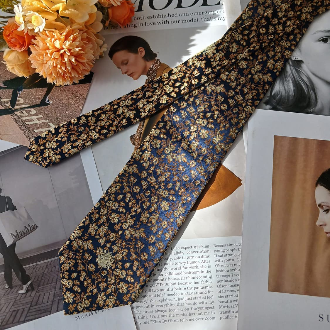 아쿠아스큐텀 실크 플로럴 자수 넥타이 9.4cm A+등급 A19435
 상품이미지5