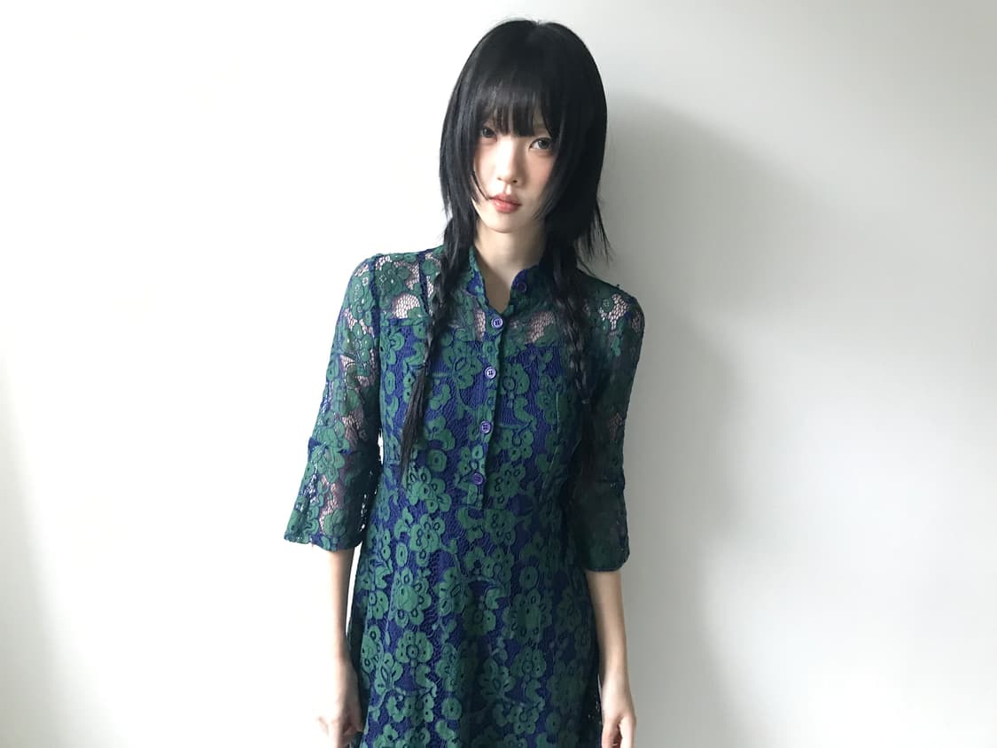 Lace collar flower dress(bluish green) 상품이미지5
