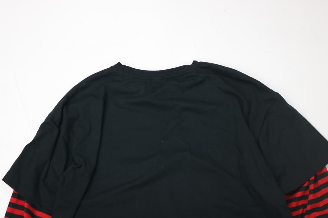 펑크룩 스컬 사신 프린팅 레드 스트라이프 레이어드 긴팔티 상품이미지6