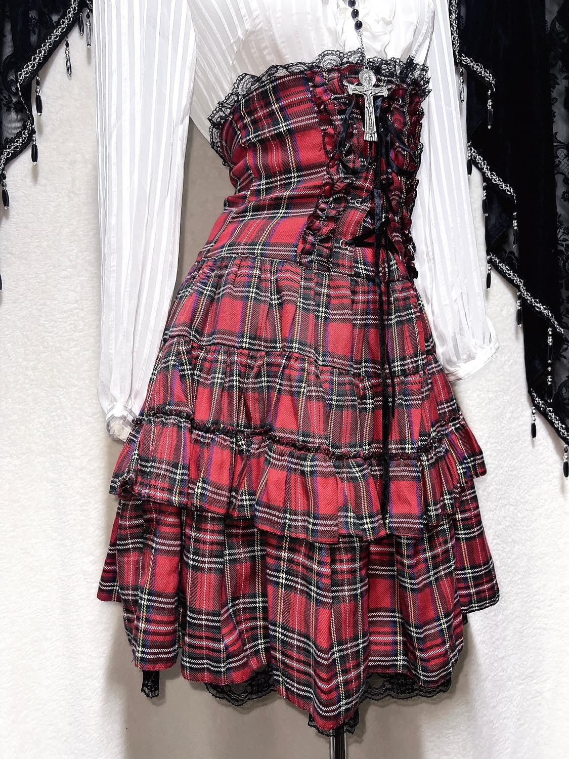 드러그허니 타탄체크 캉캉스커트 코르셋원피스 나나미사 고스펑크 갸루 캐캐체 상품이미지4