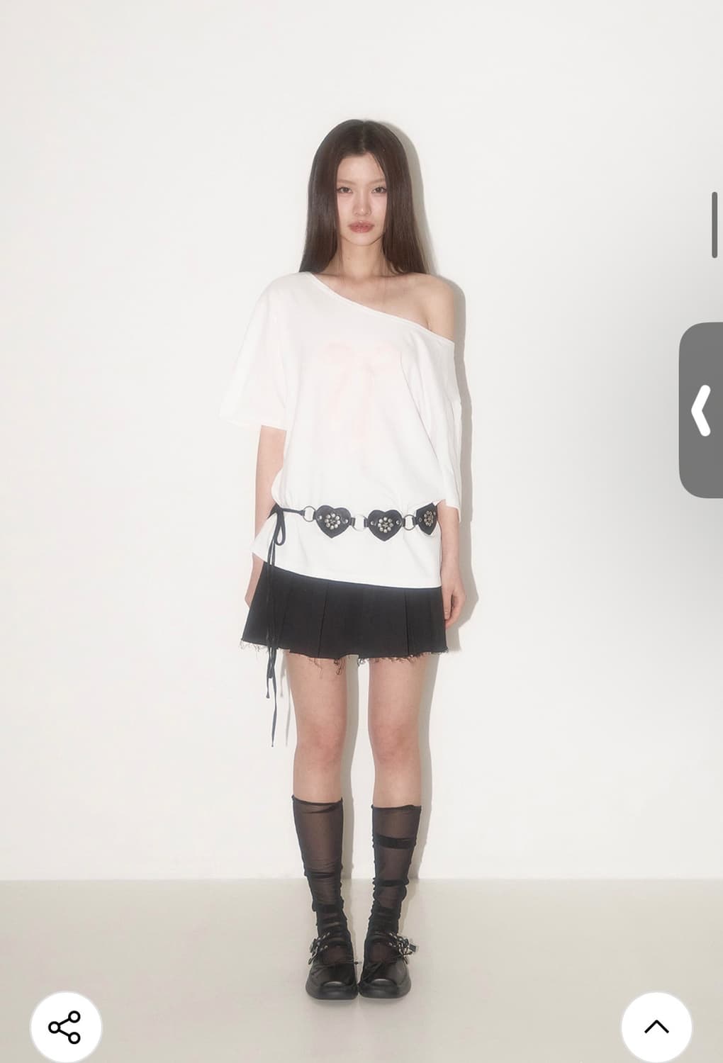 일리고) 리본 셔링 오프숄더 티셔츠 WH F 상품이미지2