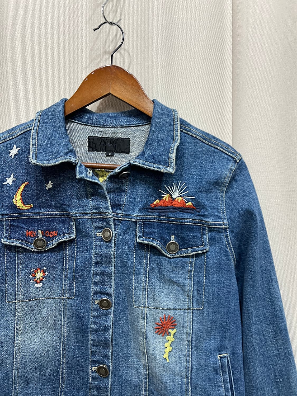 LUSSO 빈티지 여성 자수 스판 데님 트러커 자켓  상품이미지3