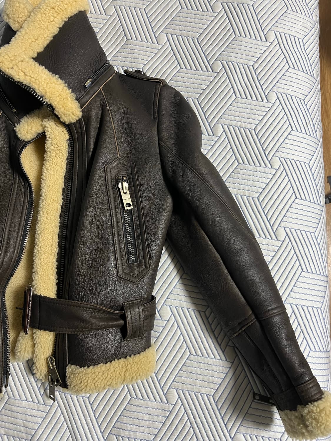 천연 가죽 무스탕 자켓 브라운 상품이미지4