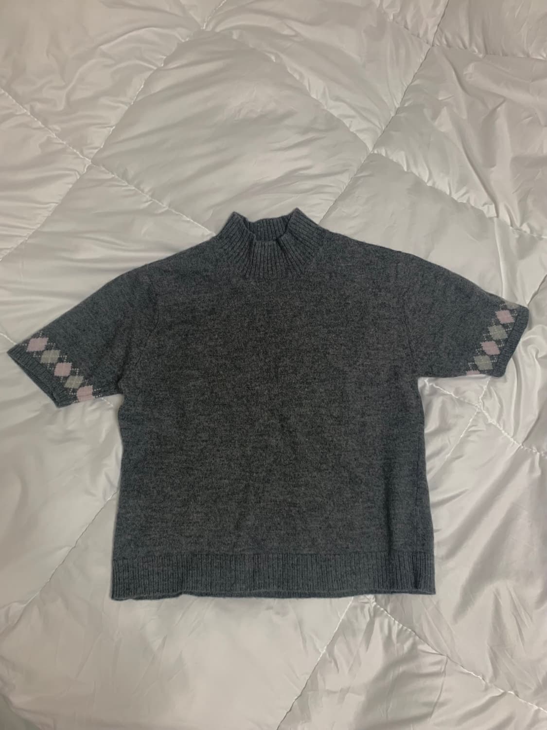 아가일 그레이 반팔 니트  상품이미지1