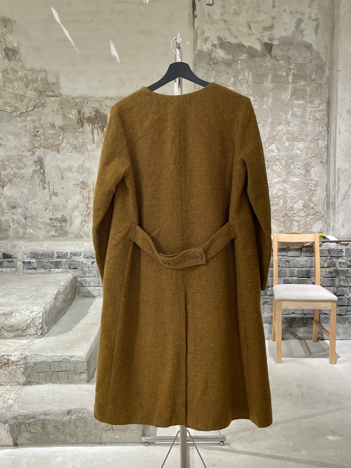 주카 골드 브라운 히든버튼 트위드 울 코트 상품이미지6
