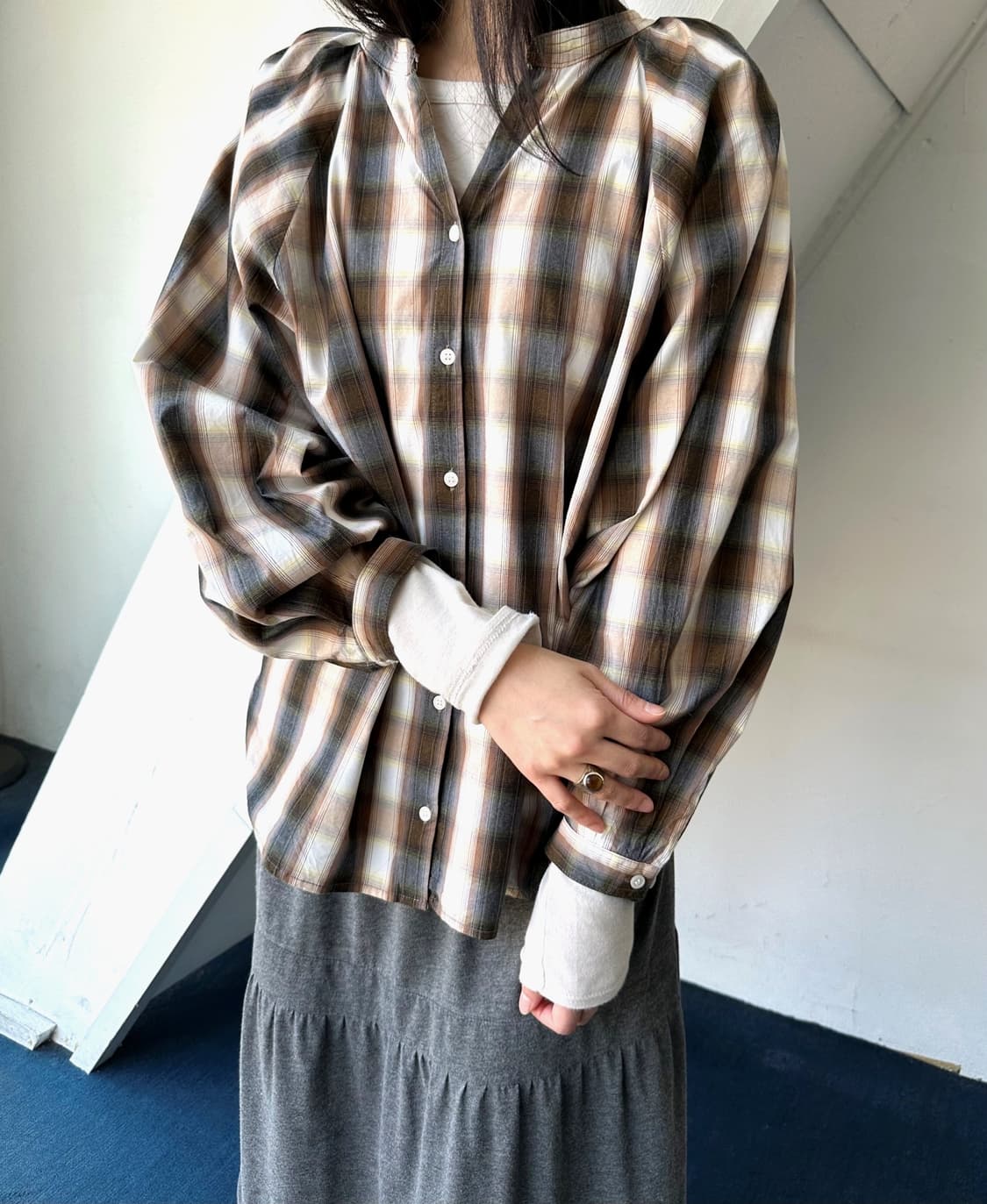 Light cotton design check wide shirt 상품이미지6