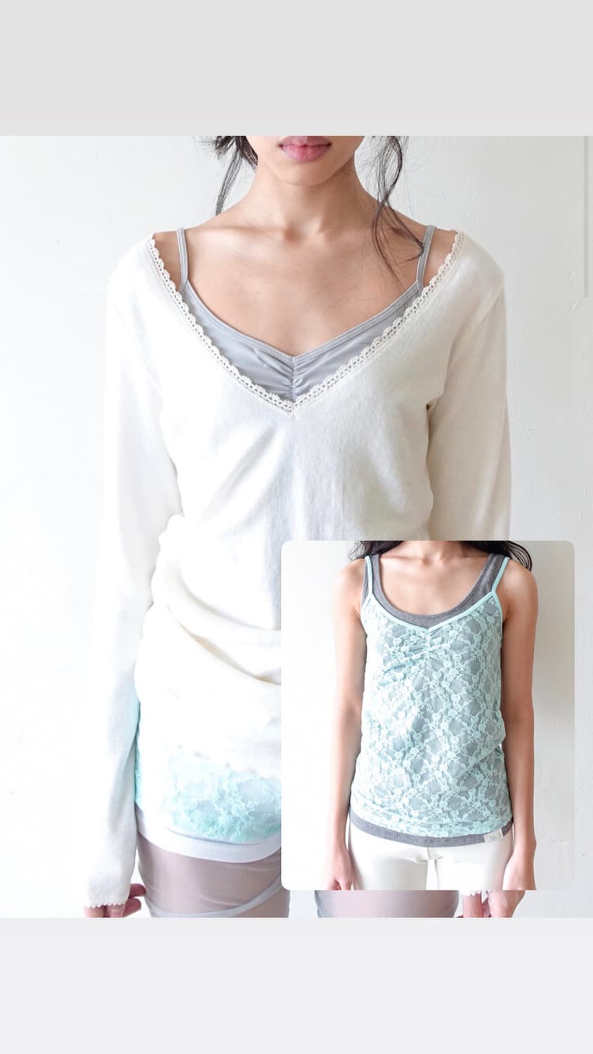 샵페어리 아이리스 롱슬리브(크림)+레이스 슬리브리스(민트) 상품이미지1