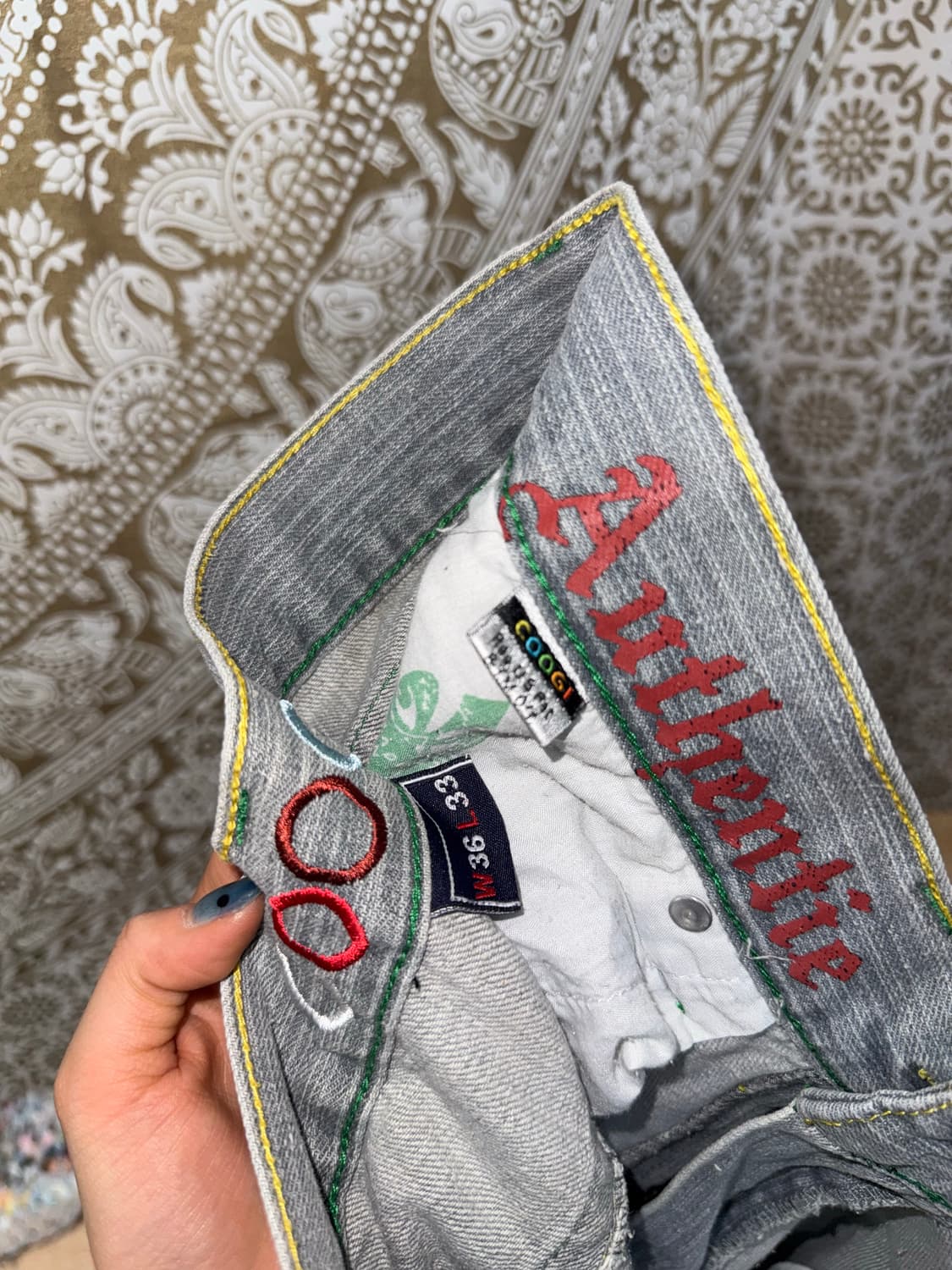 쿠지 빈티지 자수 흑청 데님팬츠   상품이미지7