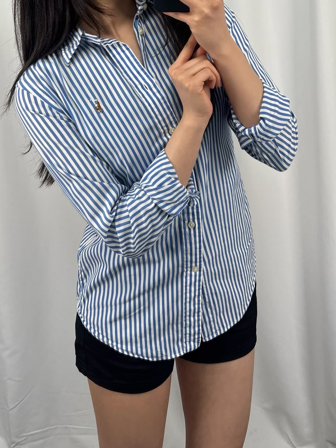 폴로 블루 스트라이프 슬림핏 셔츠 상품이미지2