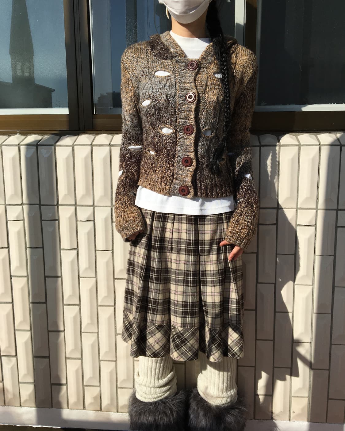 Punching knit hood cardigan 상품이미지1