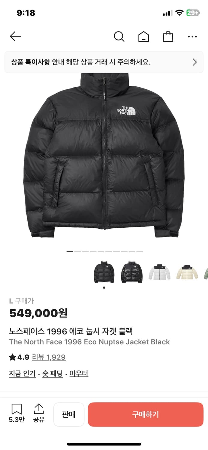 노스페이스 눕시 에코 1996 블랙(L) 상품이미지1