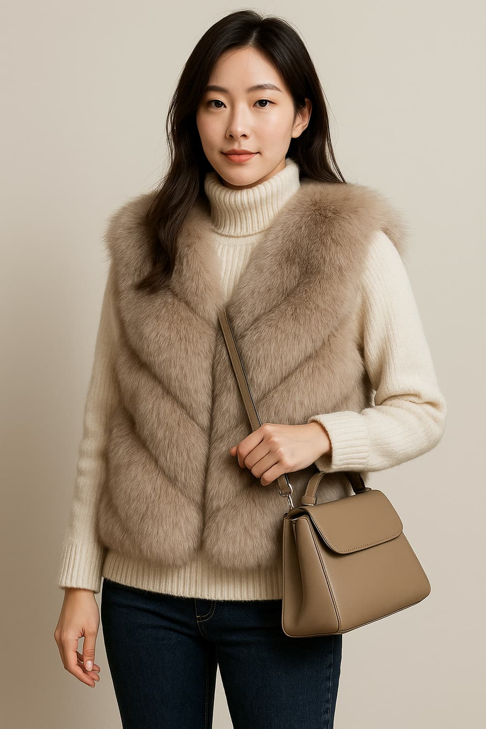 애쉬브라운 시가폭스 페이크퍼 베스트 (M) 55~66 시착 새상품 상품이미지1