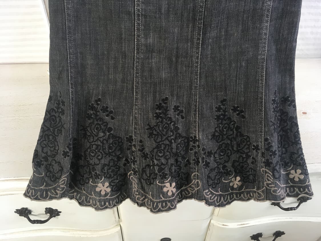 일본빈티지 플라워 자수 데님 미디 스커트 상품이미지3