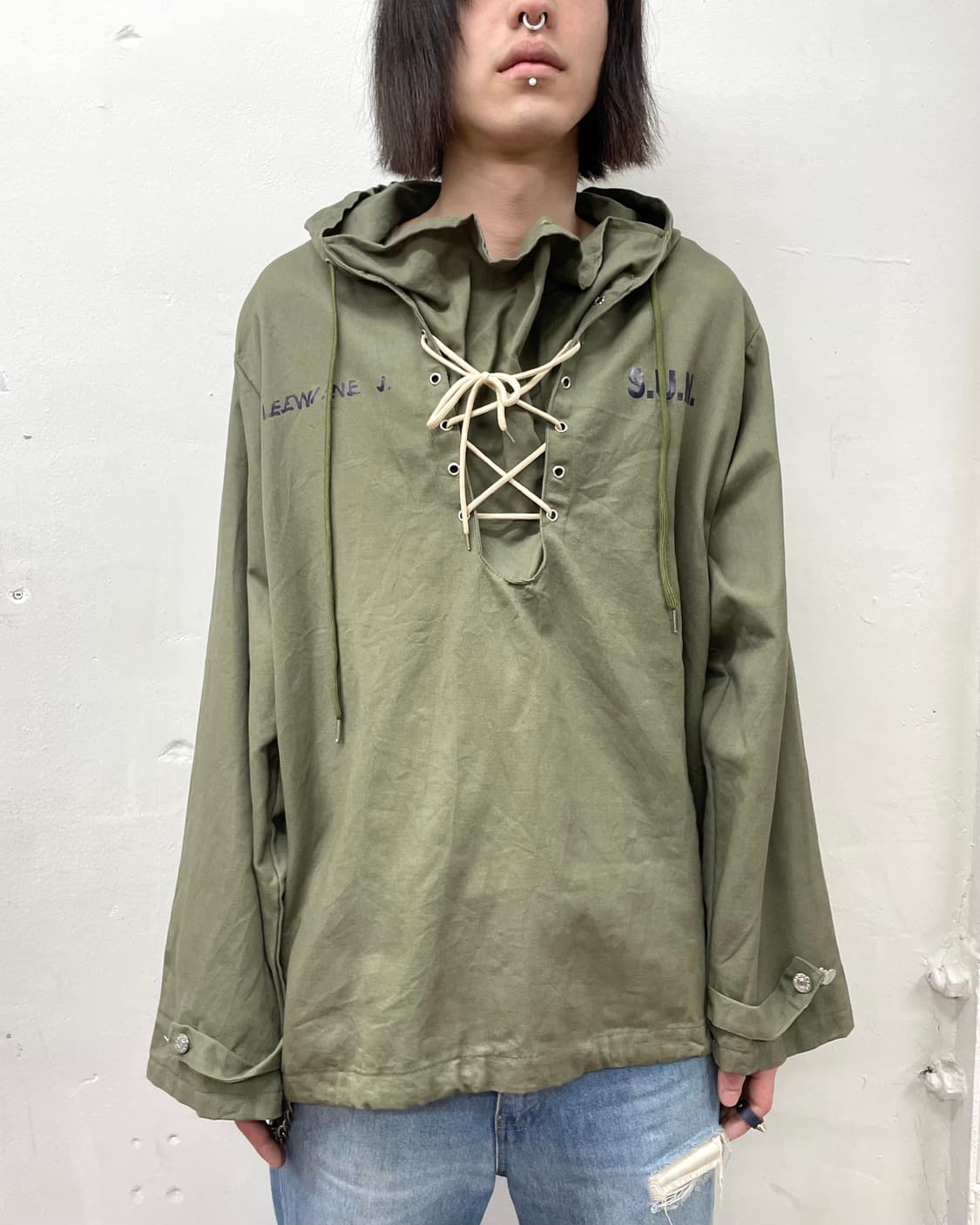 Military crochet parachute khaki jacket  상품이미지3