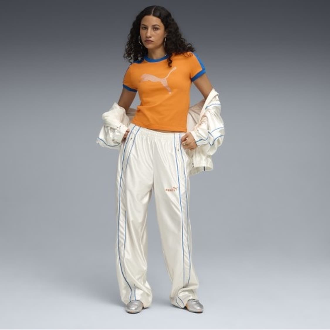 푸마 x FENTY T7 실크 자수 트랙팬츠 트레이닝 바지 크림 화이트 상품이미지5