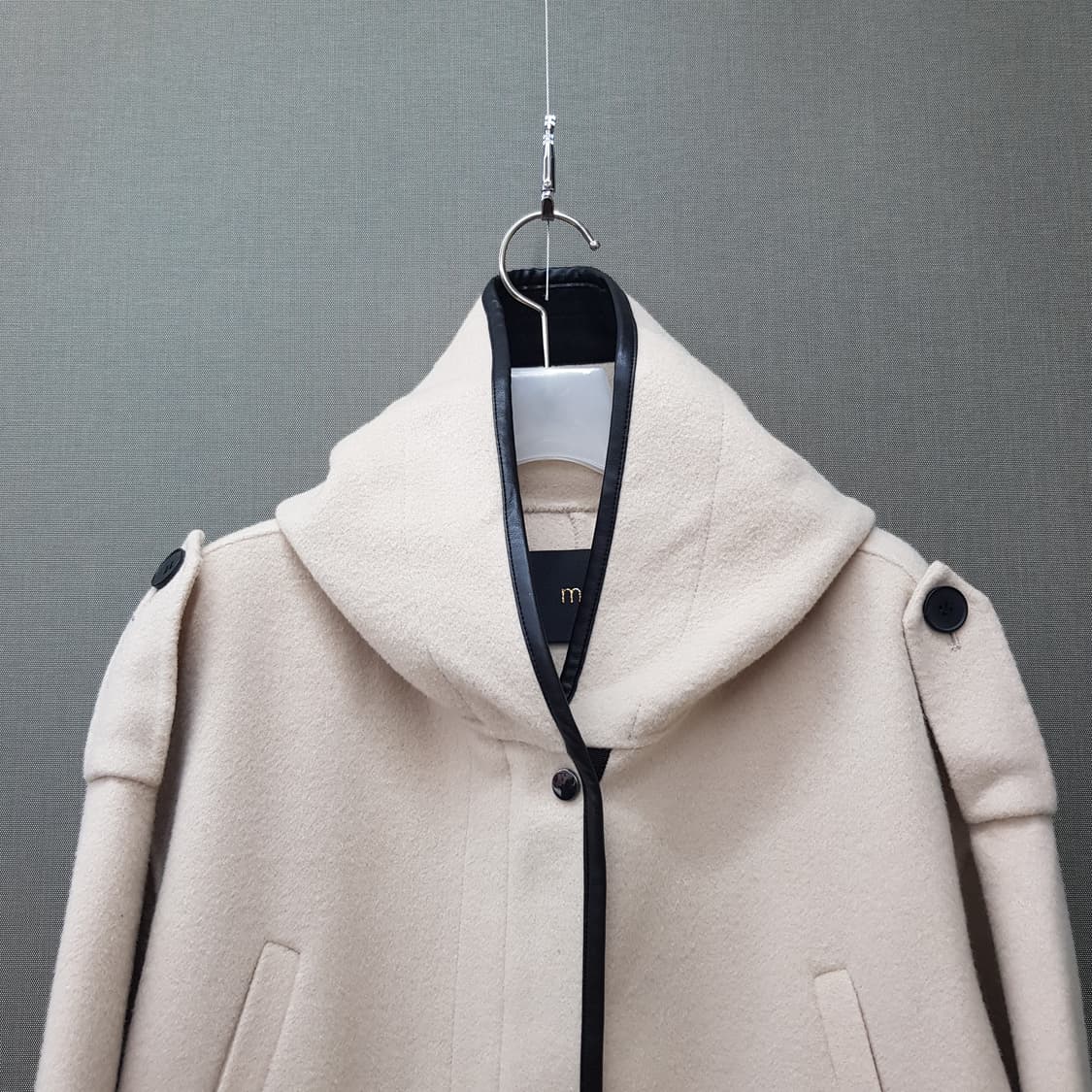 마쥬 MAJE 에크루 후드 배색 울 코트 0사이즈 상품이미지3