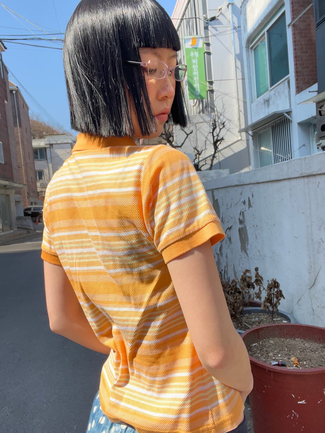 닥스 오렌지 스트라이프 카라 반팔티 상품이미지3