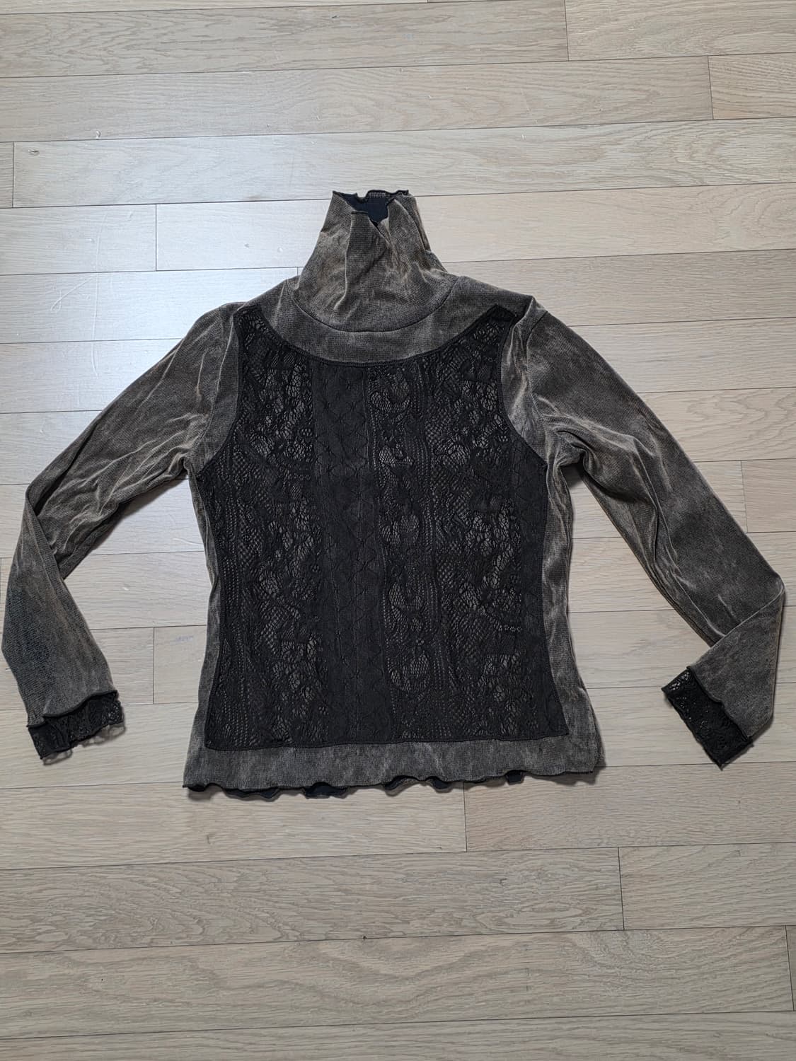 빈티지 브라운 레이스 긴팔 티셔츠 상품이미지2