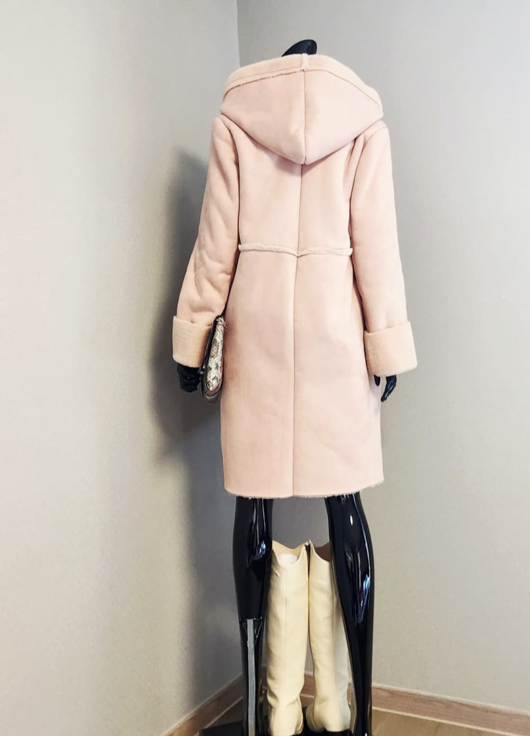 핑크 롱무스탕 코트 상품이미지5