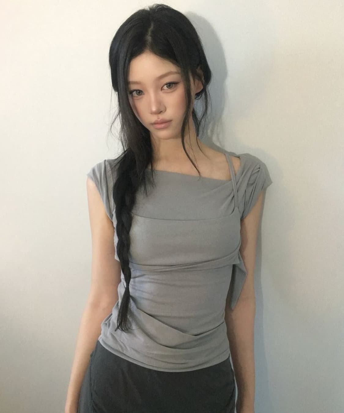 플레어업 레이어드 뷔스티에 티셔츠 그레이 상품이미지1