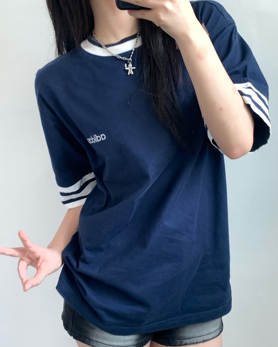Adidas 올드아디다스 네이비 3-스트라이프 티셔츠  상품이미지1